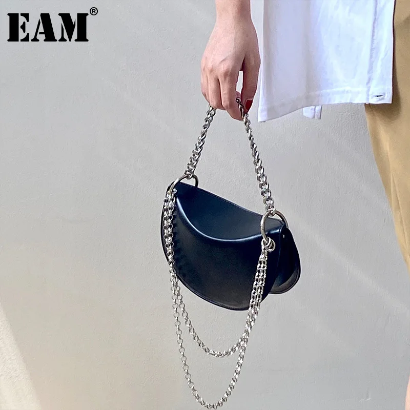 

[EAM] Women New Metal Chain Small Quality PU Leather Flap Personality All-match Crossbody Shoulder Bag Fashion Tide 2021 18A3915