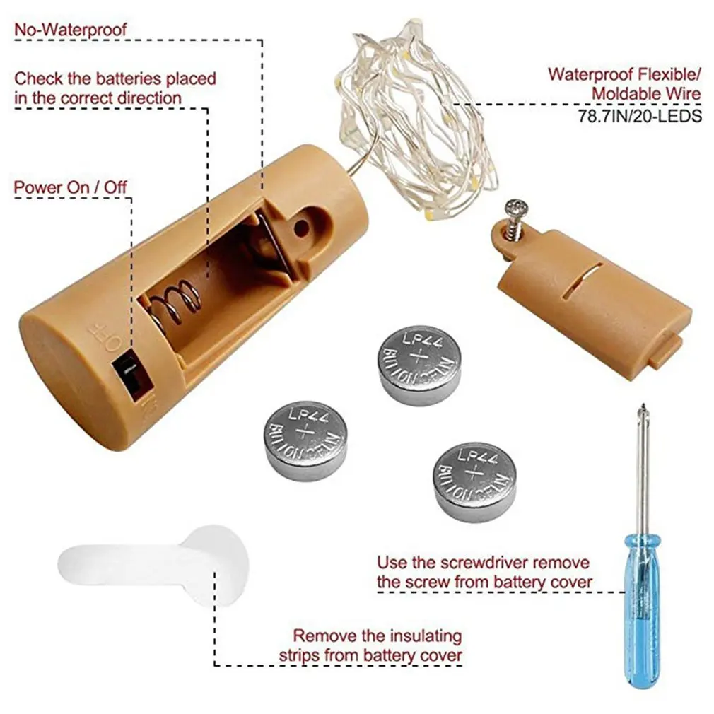 Корк Медный провод строка 2 метра 20 светильник s Желтый Красное вино пробкой лампа