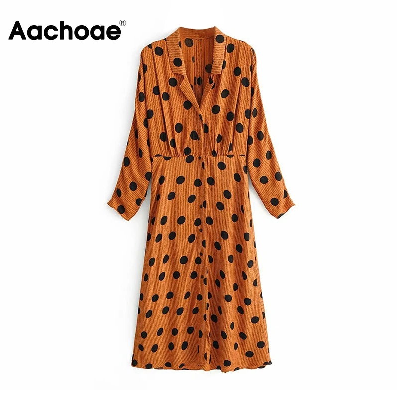 Платье Aachoae женское средней длины в горошек пикантная рубашка с длинным рукавом