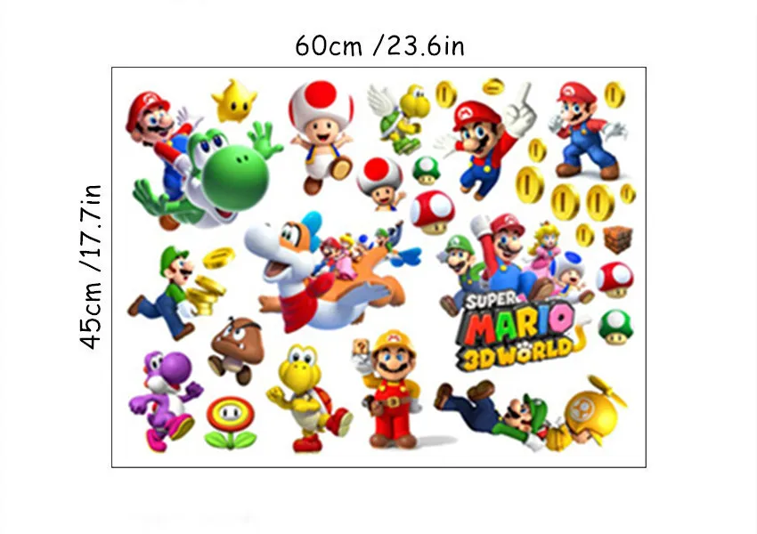D022 Mario Bros Динозавр настенные художественные наклейки животное Юрского периода мир мультфильм 3d Виниловые наклейки детская комната детские украшения diy аниме плакат 60*45 см - Цвет: D022 Mario Bros