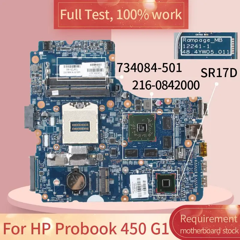 

734084-601 For HP Probook 450 G1 12241-1 734084-501 SR17D 216-0842000 DDR3 Notebook motherboard Mainboard full test 100% work