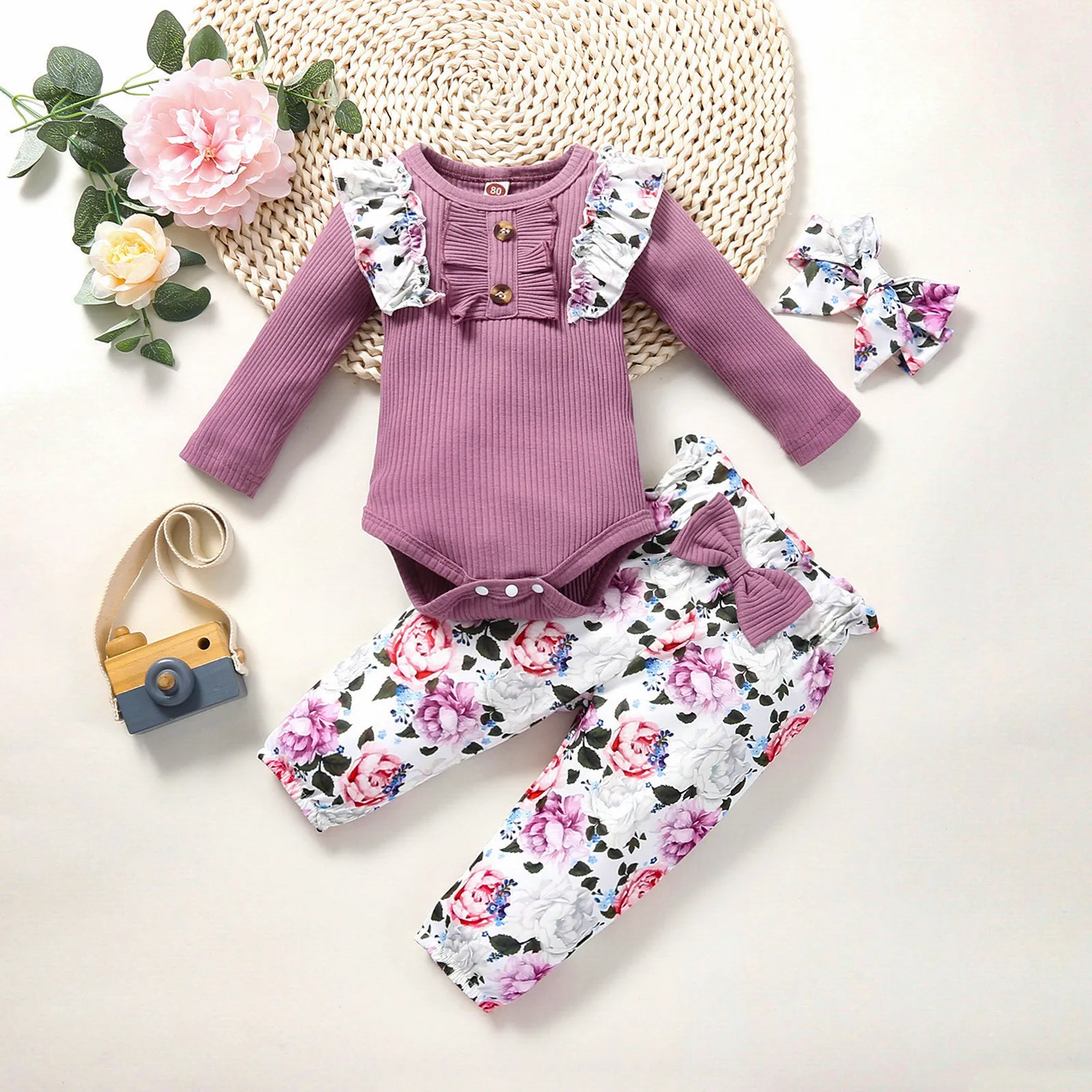 

Baby girl winter clothes new born baby girl clothes Long Sleeve Floral print Trousers Romper bow Bodysuit Suit детская одежда g5