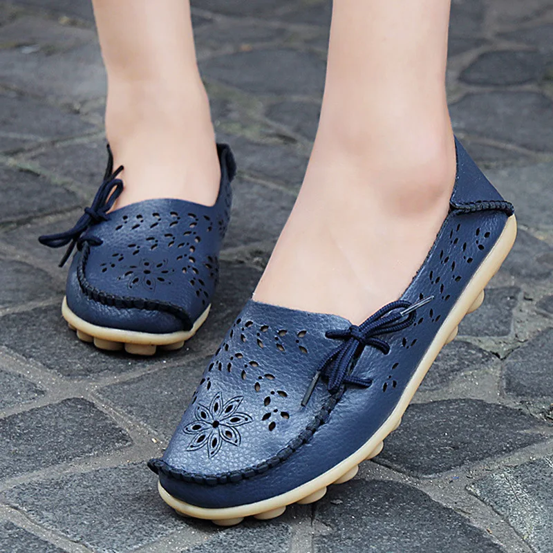 

Women's shoes Leather shoes new hollow leather shoes hole shoes low cut flat bottom peas shoes casual nurse shoes large size