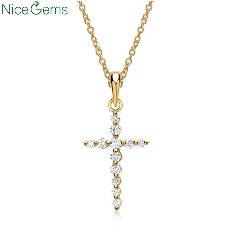 Цепочка NiceGems из желтого или белого золота 14 к 585 пробы, с подвеской-крестом, 12 натуральных бриллиантов, 0.27ctw для женщин