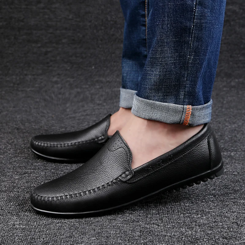 

2021 Men's Sneakers New Genuine Leather Men Loafers Shoes Fashion Slip on Men Driving Shoes Large Size 38-50 Mocassins Loafers