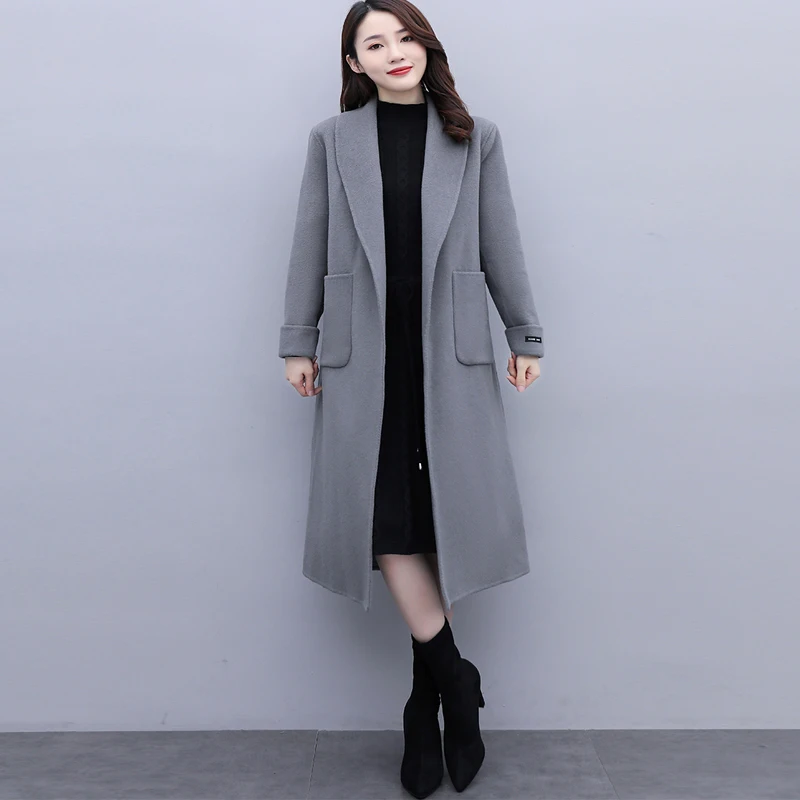 

2020 New Solid Wool Women Jackets Winter Mid-Length Open Stitch Double-Faced Cashmere Turn-Down Collar Slim Fashion Women Coats