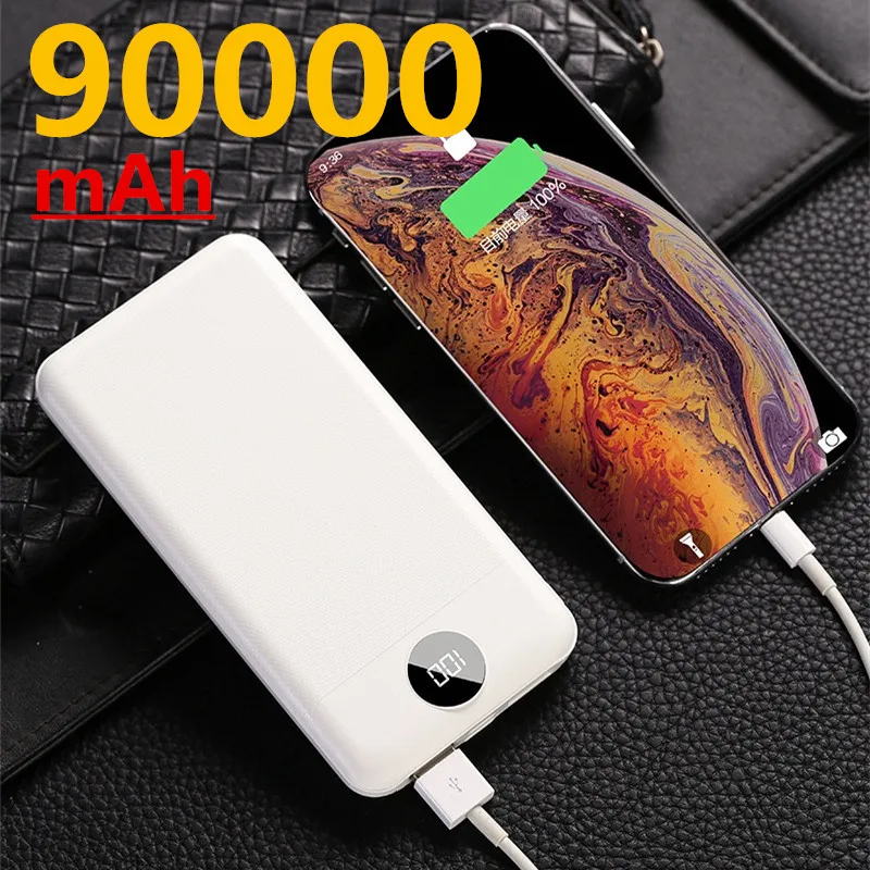 Портативное зарядное устройство 90000 мАч Type C Micro USB портативное со светодиодным