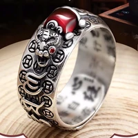 vintage domineering men ring national style pi xiu ring feng shui wealth good lucky jewelry buddhist heart sutra ring jewelry