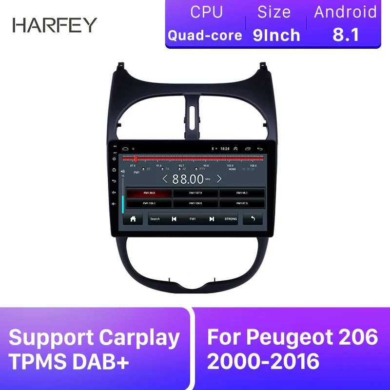 Harfey автомобильный 9 &quotgps стерео 2Din HD Android 8 1 для peugeot 206 2000 2016 Авто Радио Аудио с AUX wifi