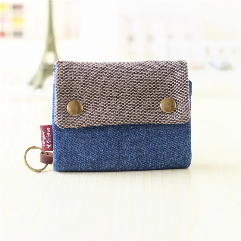 DarkBlue Женский короткий кошелек из хлопковой ткани для женщин, Большой Вместительный серый синий женский джинсовый многофункциональный мужской кошелек, мини-кошелек Carteira - Цвет: DarkBlue