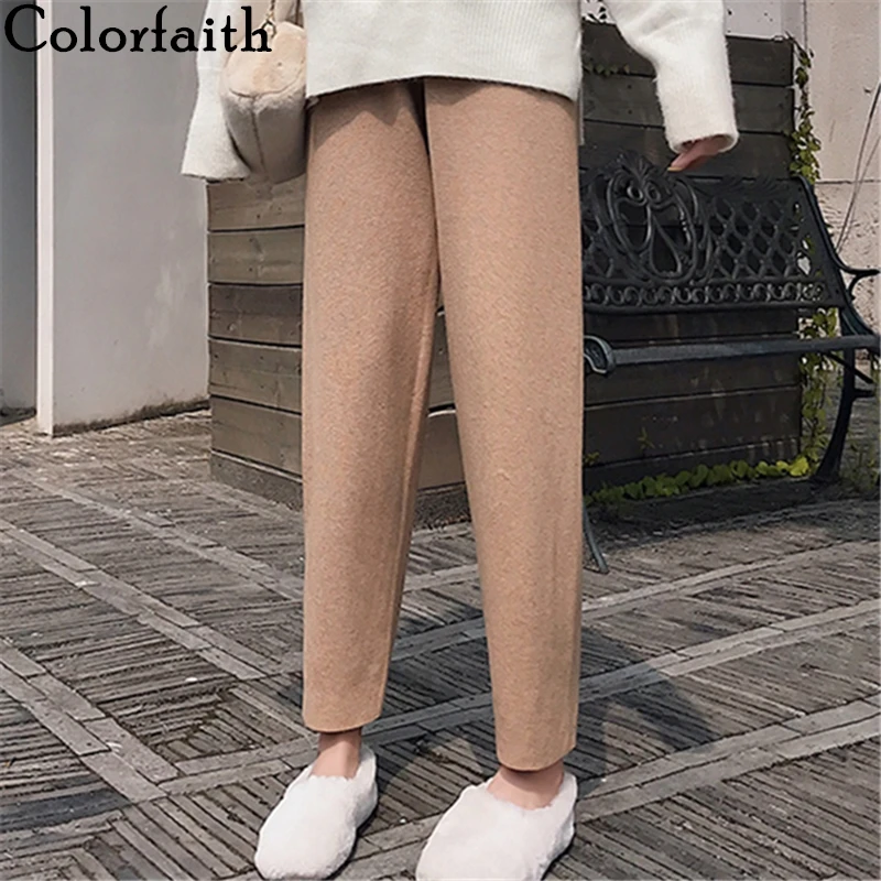 Женские вязаные шерстяные брюки Colorfaith элегантные до щиколотки в Корейском стиле