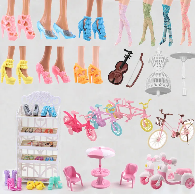 Barbies High Heels Socks Bicycle Shoe Rack House Decoration Plastic Color Cute Jewelry Barbiees Accessories,Gifts For Girl's