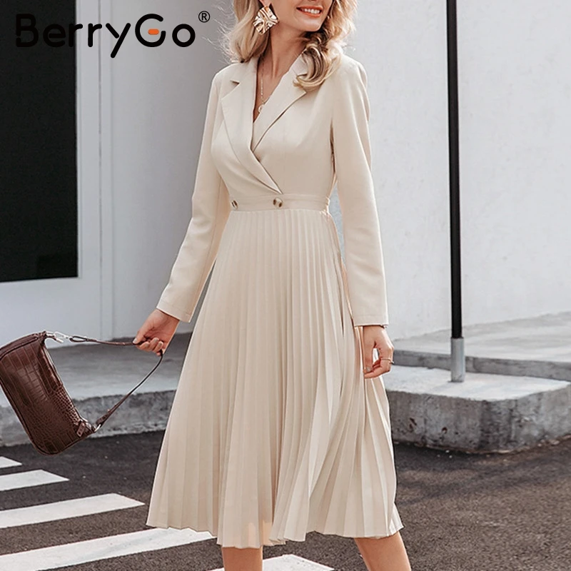 Женское длинное платье с отложным воротником BerryGo элегантное однотонное уличное