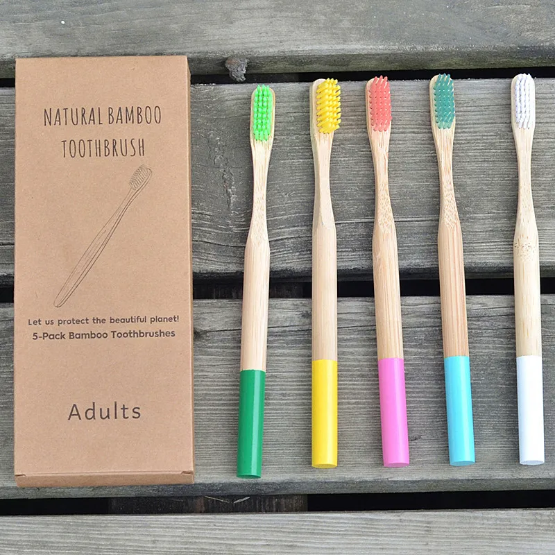 Набор из 5 натуральных бамбуковых зубных щеток Экологически чистая щетина зубная
