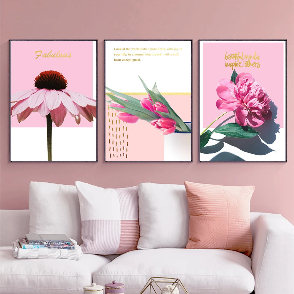 

Pink Plant Pictures Flower Tulip Poster Nordic Posters And Tree Prints Paintings For Living Room Wall Nature Art Home Decorati