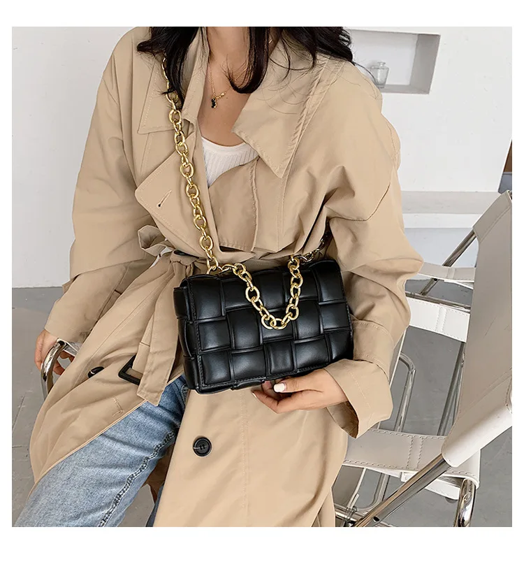 

Brand Weave Chain Small Crossbody Bags for Women Luxury Quality Pu Leather Shoulder Bag Female Trend Design Handbags and Purse
