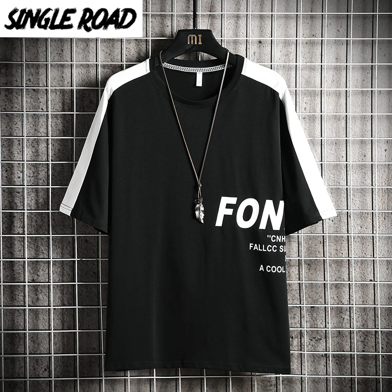 SingleRoad черная футболка для мужчин 2020 в полоску сбоку большой размер хлопок хип хоп