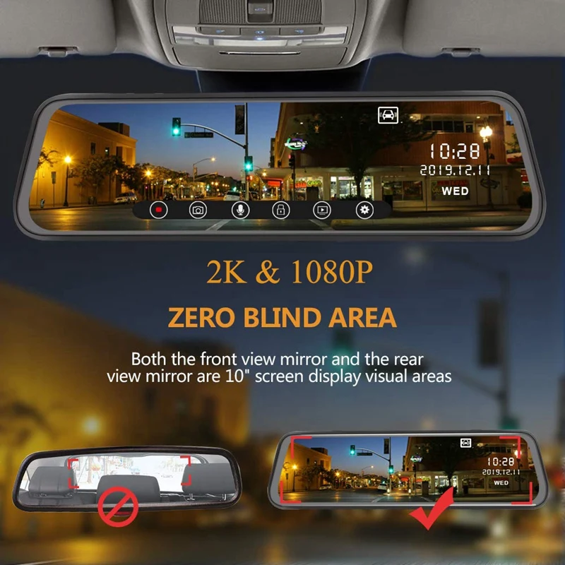IPS 10 дюймов Dash Cam зеркало заднего вида быстрая камера с FHD 2K + 1080P Двойной объектив