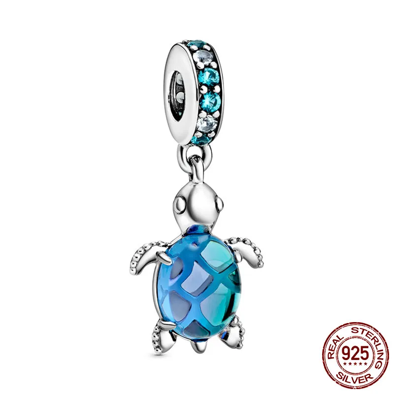 

925 Sterling Silver Murano Glass Sea Charm Turtle Tortoise Cuckold Beads fit Original Pandora Bracelet DIY Silver 925 Jewelry
