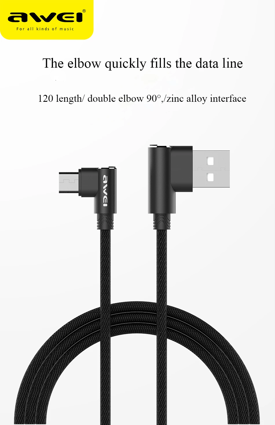 Awei CL-56 USB 90 градусов 1,2 м Быстрая зарядка usb-кабель кабель для передачи данных Быстрая зарядка микро зарядное устройство для телефонов Android для Xiaomi Redmi