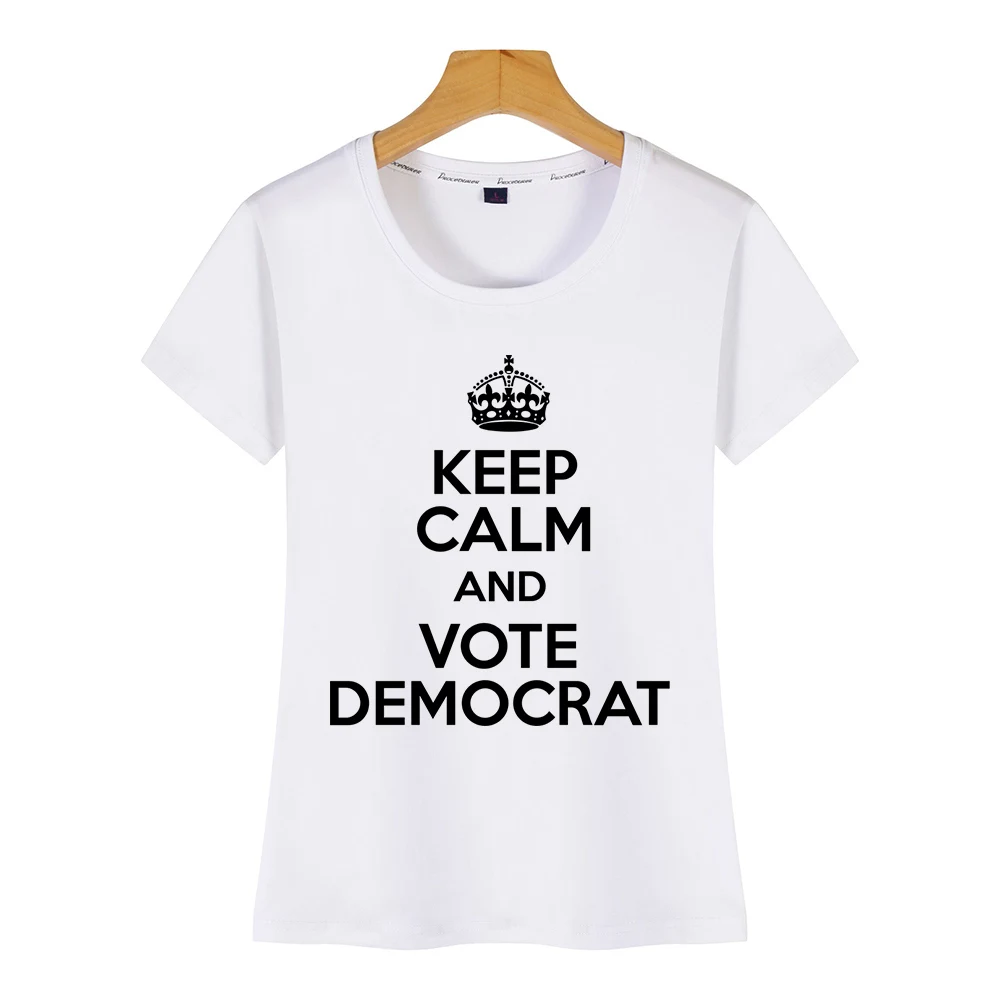 Tops T Shirt Women keep calm vote democrat Humor White Cotton Female Tshirt | Женская одежда