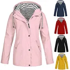 Женская водонепроницаемая куртка, пальто, уличный длинный дождевик с капюшоном, ветровка с карманами на молнии, размера плюс, осенне-зимнее пальто, верхняя одежда