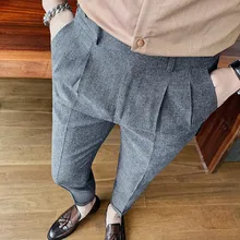 2021 Men Business Dress Pants Solid Color Office Social Wedding Streetwear Casual Suit Pants Slim Fit Trousers Costume (4)