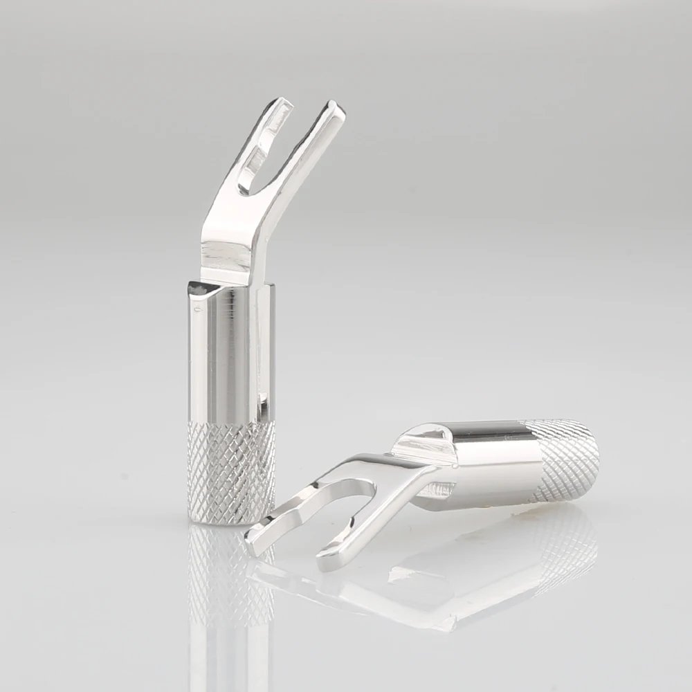 High Quality Viborg VS702R Pure Red Copper Rhodium Plated Spade Fork Plug HIFI Speaker Cable Spade Connector Top