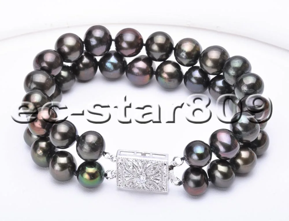 

P5590 2row 8" 11mm Black Round freshwater pearl bracelet