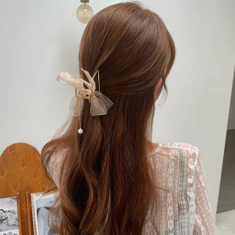 Элегантная сетчатая пряжа с бантом зажим для волос милая розетка Акула заколки