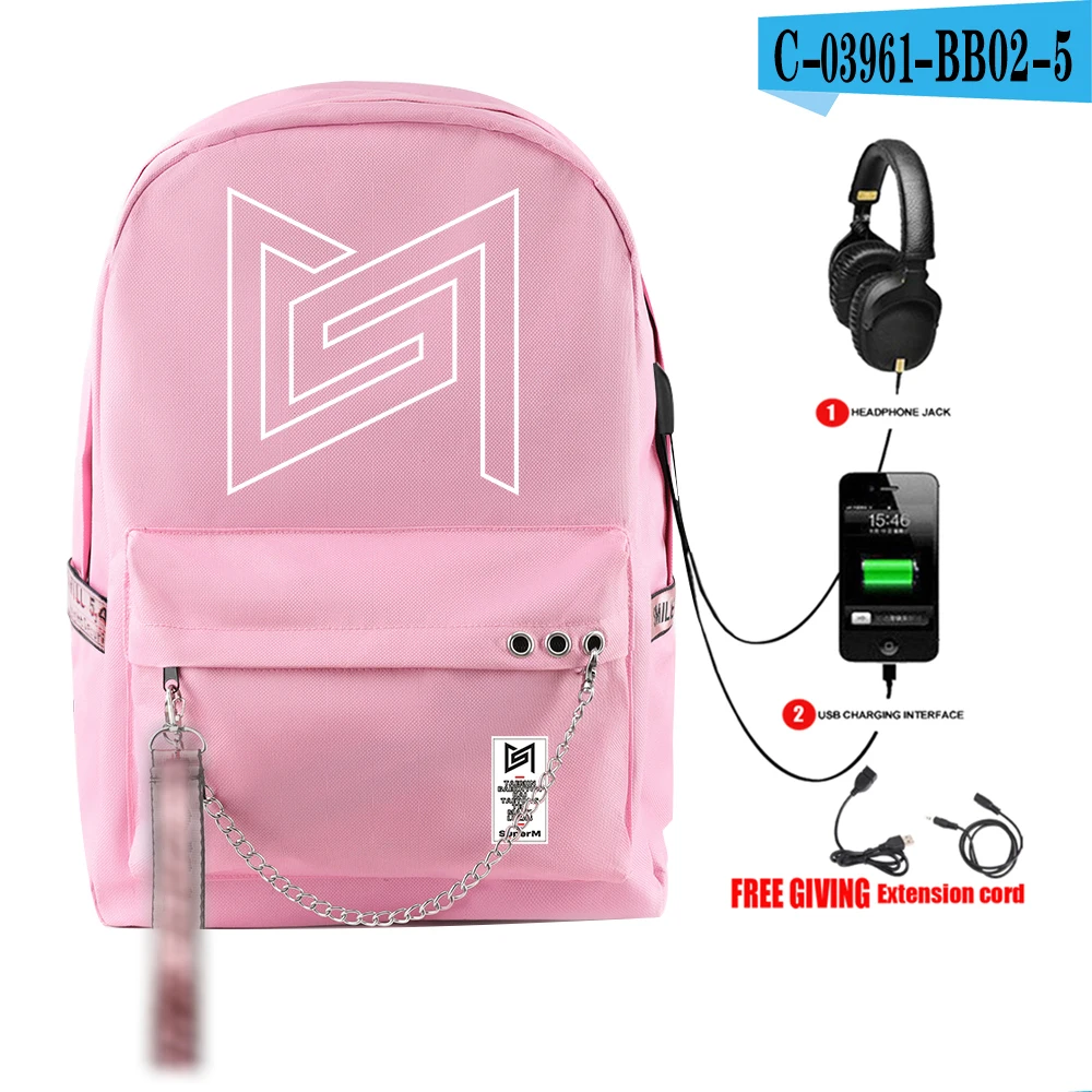 SuperM рюкзак KPOP крутой логотип команды стильный с подвесным орнаментом с USB молнией модный рюкзак для путешествий - Цвет: BB02
