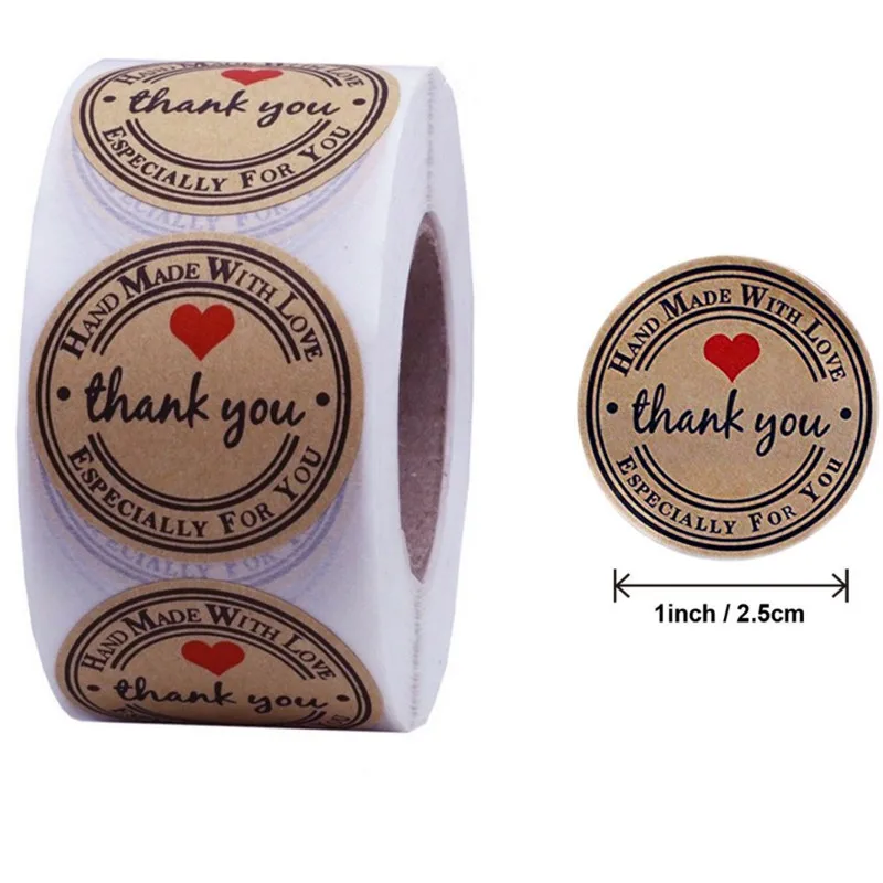 

50-500pcs Round Natural Kraft Handmade Stickers Scrapbooking For Package Adhesive Thank You Sticker Seal Labels Stationery