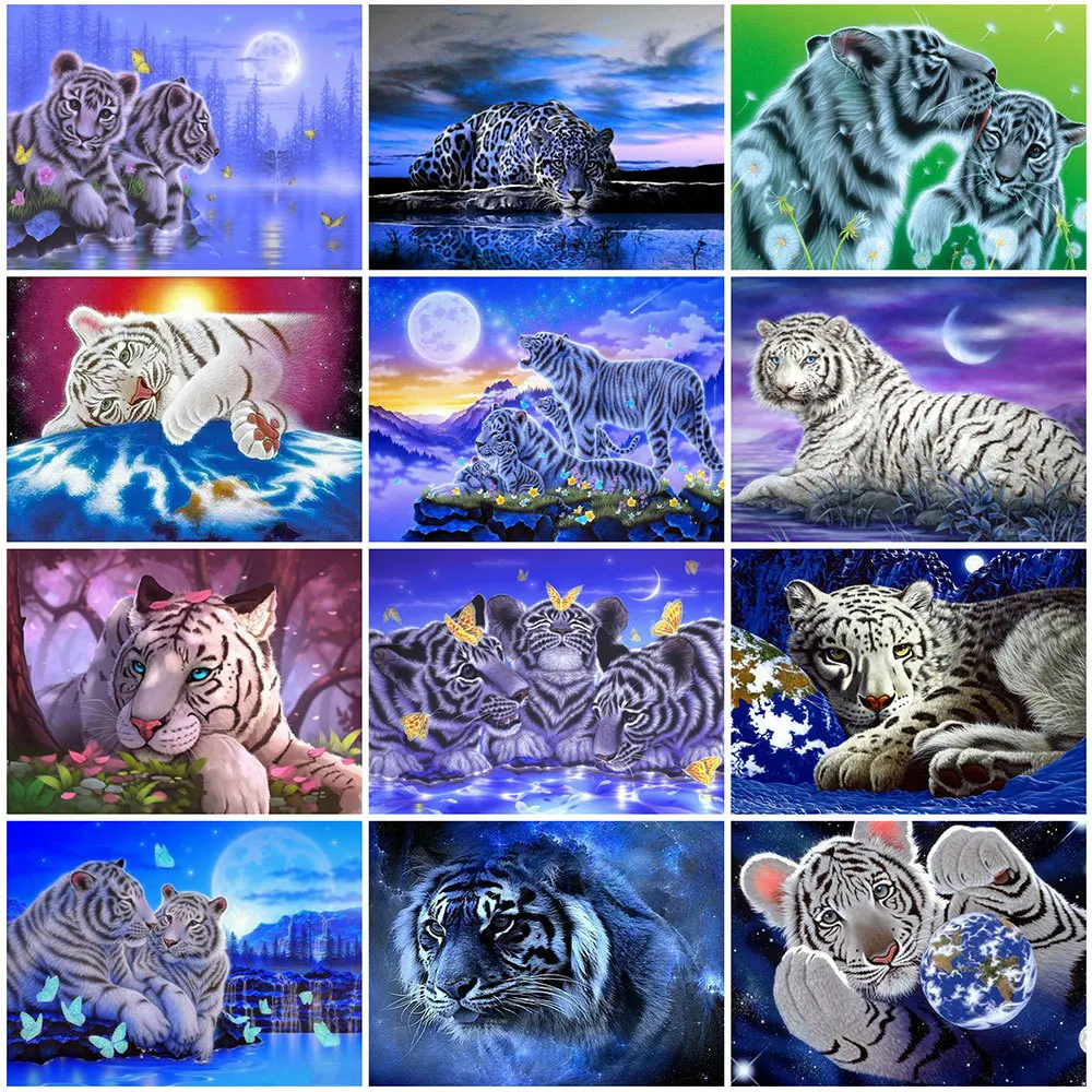

Momoart Full Diamond Painting Tiger Cross Stitch Kits Diamond Embroidery Animal Rhinestone Picture Moon Mosaic Art Wall Decor
