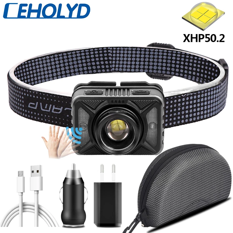XHP50.2 встроенный аккумулятор Мощный светодиодный налобный фонарь USB