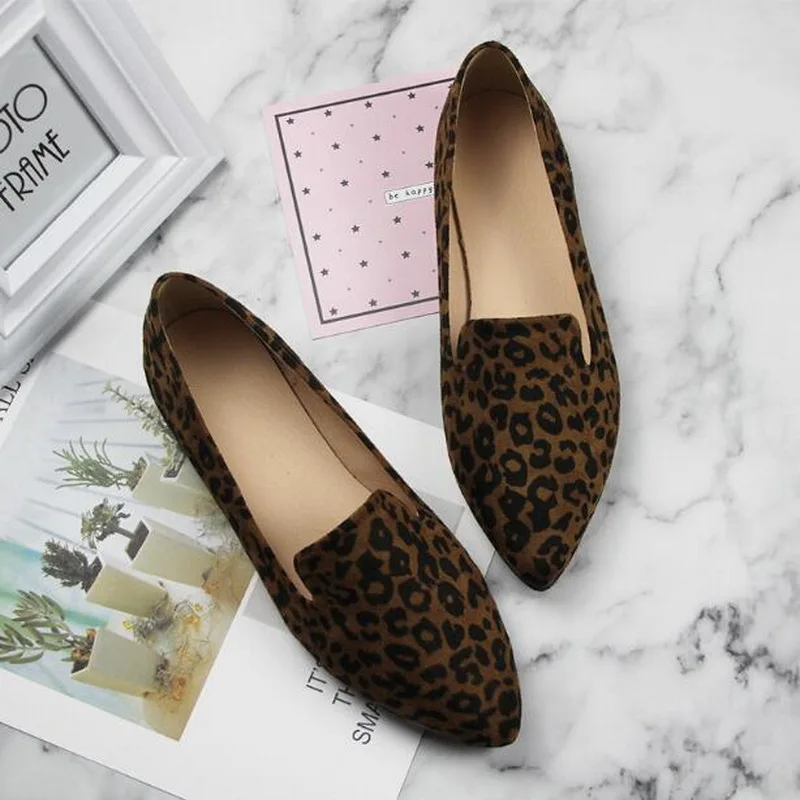 New 2023 summer Shallow Single Flat Shoes women fashion Simple Pointed Toe Casual Shoes leopard print flat shoes 31-44