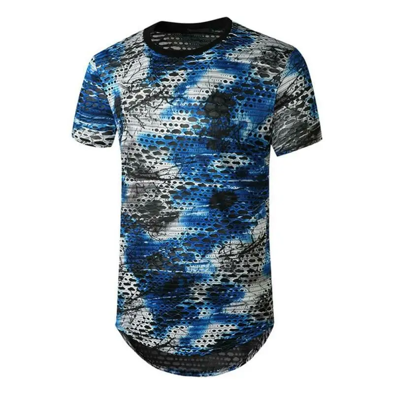 

Men Summer Tie Dye Short Sleeve Longline Shirt T-shirt Casual Tops Tee Blouse