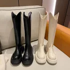 Женские кожаные ботинки на платформе, зимние короткие ботинки на толстой подошве с круглым носком и молнией в стиле ретро, 2022