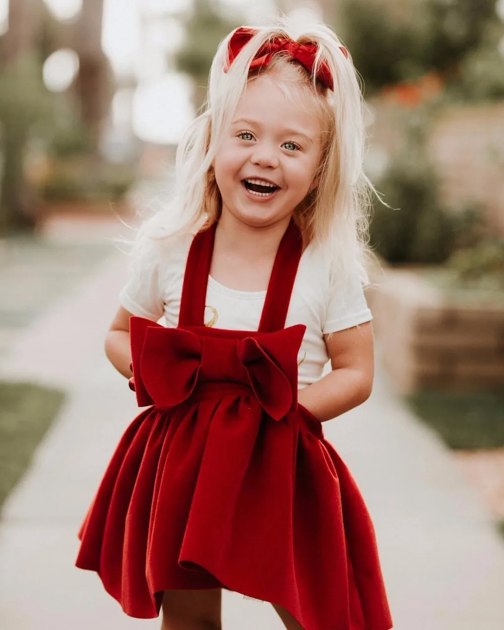 Christmas Girl Dresses Europe Style 2021 Winter Woolen Strap Dress Red Bow Princess Costume Vestidos Girls Party Clothes 2-7Y | Детская