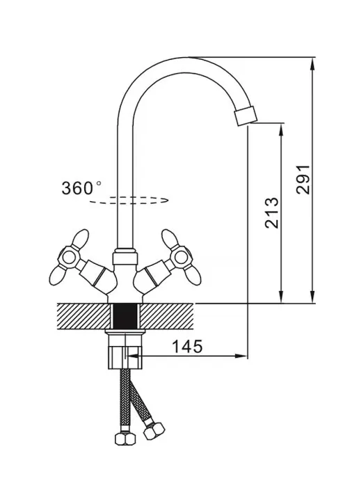 ЭВЕРЕСТ Смеситель для кухни (мойки) высокий с поворотным изливом двухрычажный