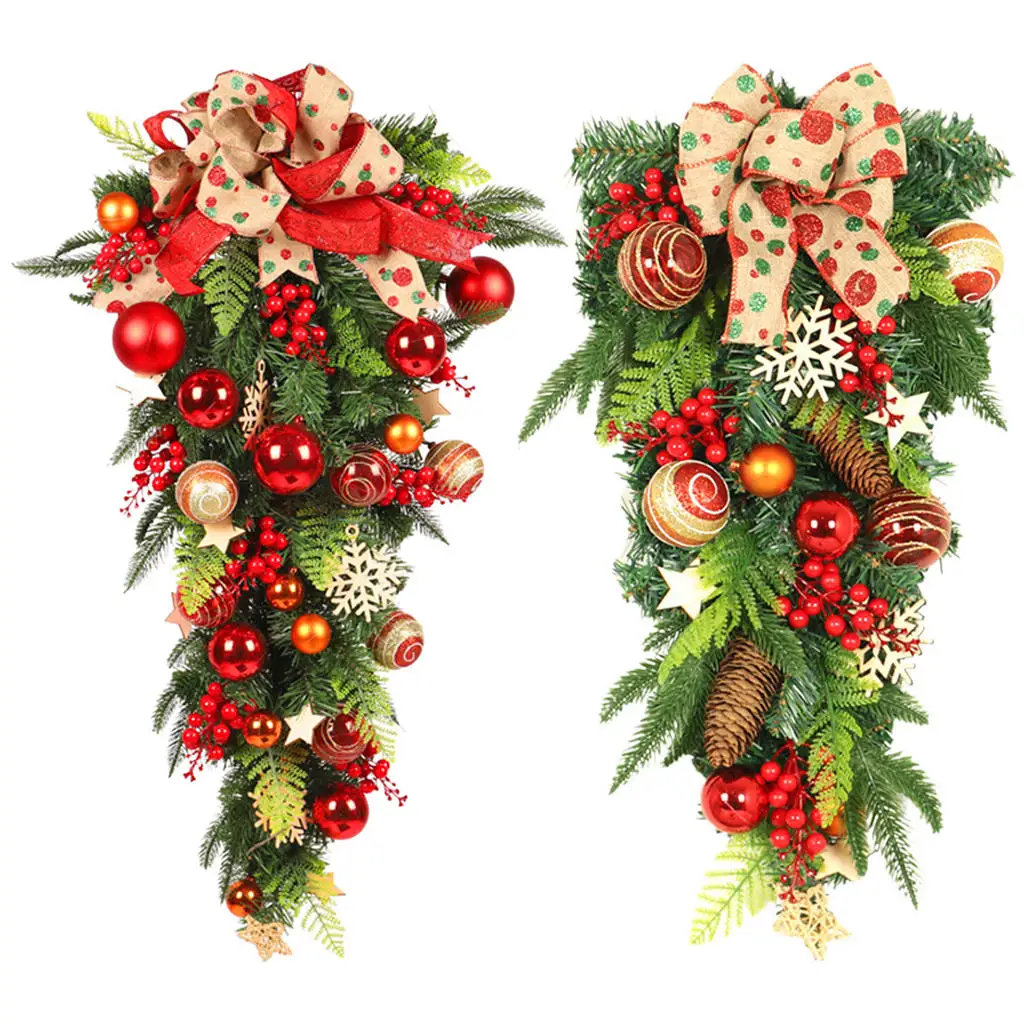 

Christmas Teardrop Swag Window Home Festiva lHoliday Decor Greenery Xmas Wall Hanging Wreath for Front Door