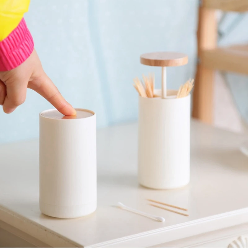 

Креативный ручной держатель для ватных палочек простой коробка для хранения зубочисток скандинавский стиль деревянный пластиковый чехол ...