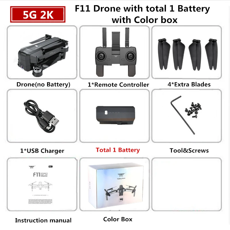 2K 1B Color Box SJRC F11 PRO gps Дрон с 2 K/1080 P wifi камерой Квадрокоптер оптический поток Квадрокоптер 28 мин Время полета Дрон Vs SG906 B4W E520S - Цвет: 2K 1B Color Box