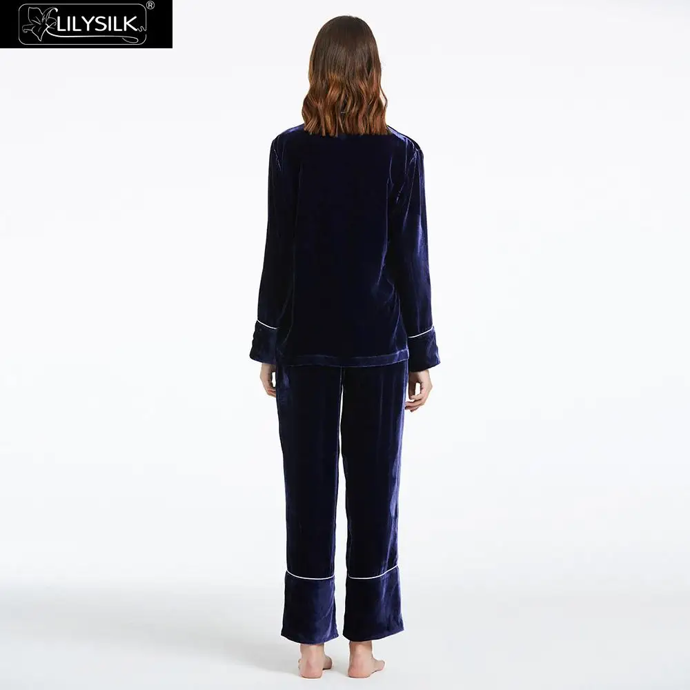 LilySilk Шелковый искусственный шелк пижамный комплект длинная Пижама для женщин