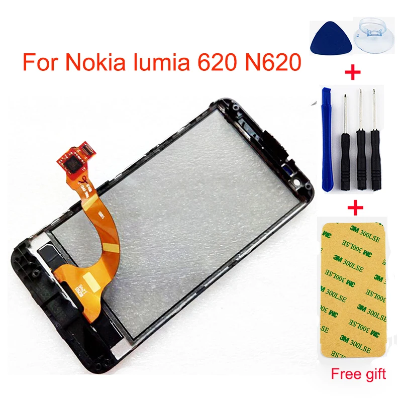 Черный для Nokia lumia 620 N620 дигитайзер сенсорный экран сенсорная панель стекло с рамкой Рамка Замена