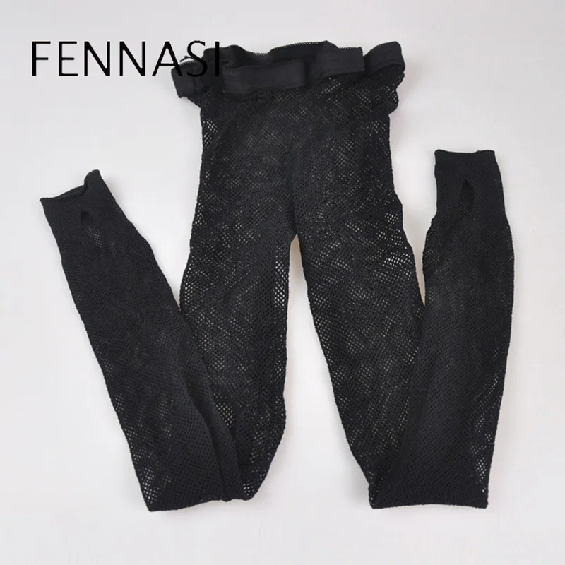 FENNASI женские ажурные колготки со штрипками сексуальные черные сетчатые с