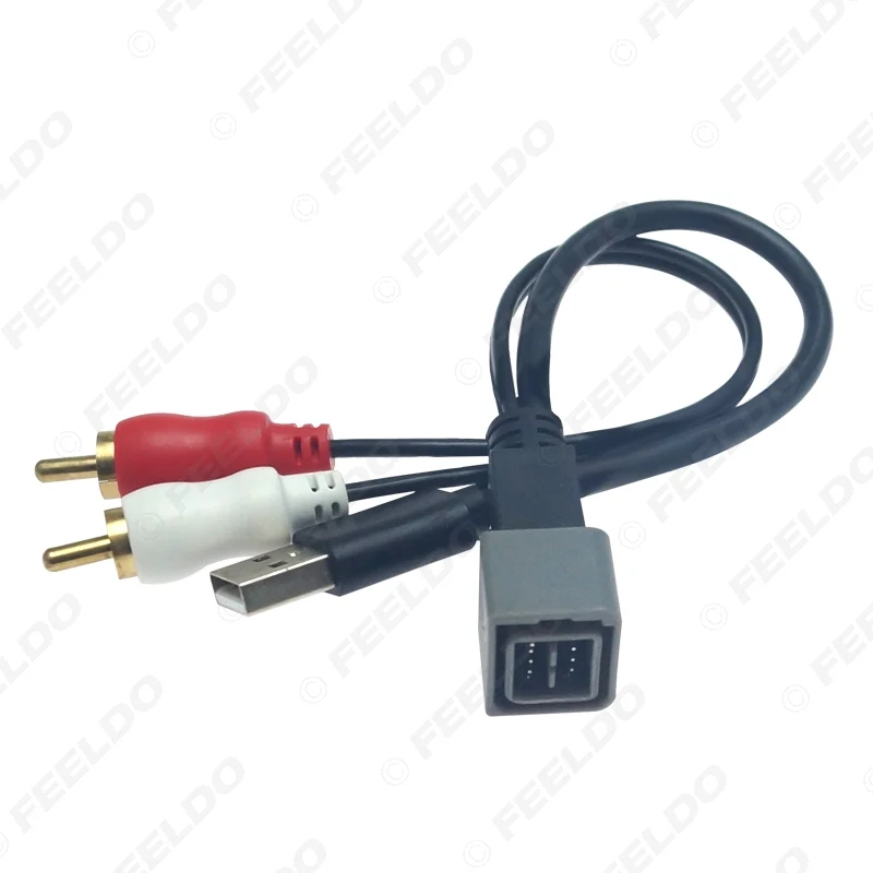 FEELDO 5Pcs Car 2-RCA Male USB A Plug RCA Adapter Audio Converter AUX Cable For Nissan Cube Juke Versa AV #FD6217 | Автомобили и