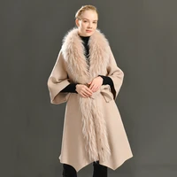 autumn women wool coat real fur collar luxury belt new fashion female casual loose winter outerwear 2021