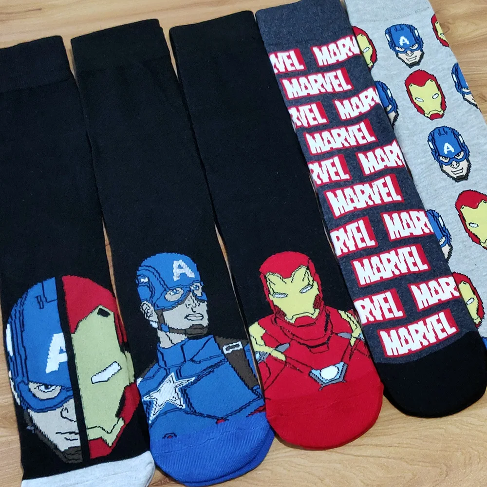 10 Pairs/Pack Marvel Comics Hero General Socks cartoon Iron Man Captain America Warm Stitching pattern increase size Big Sock