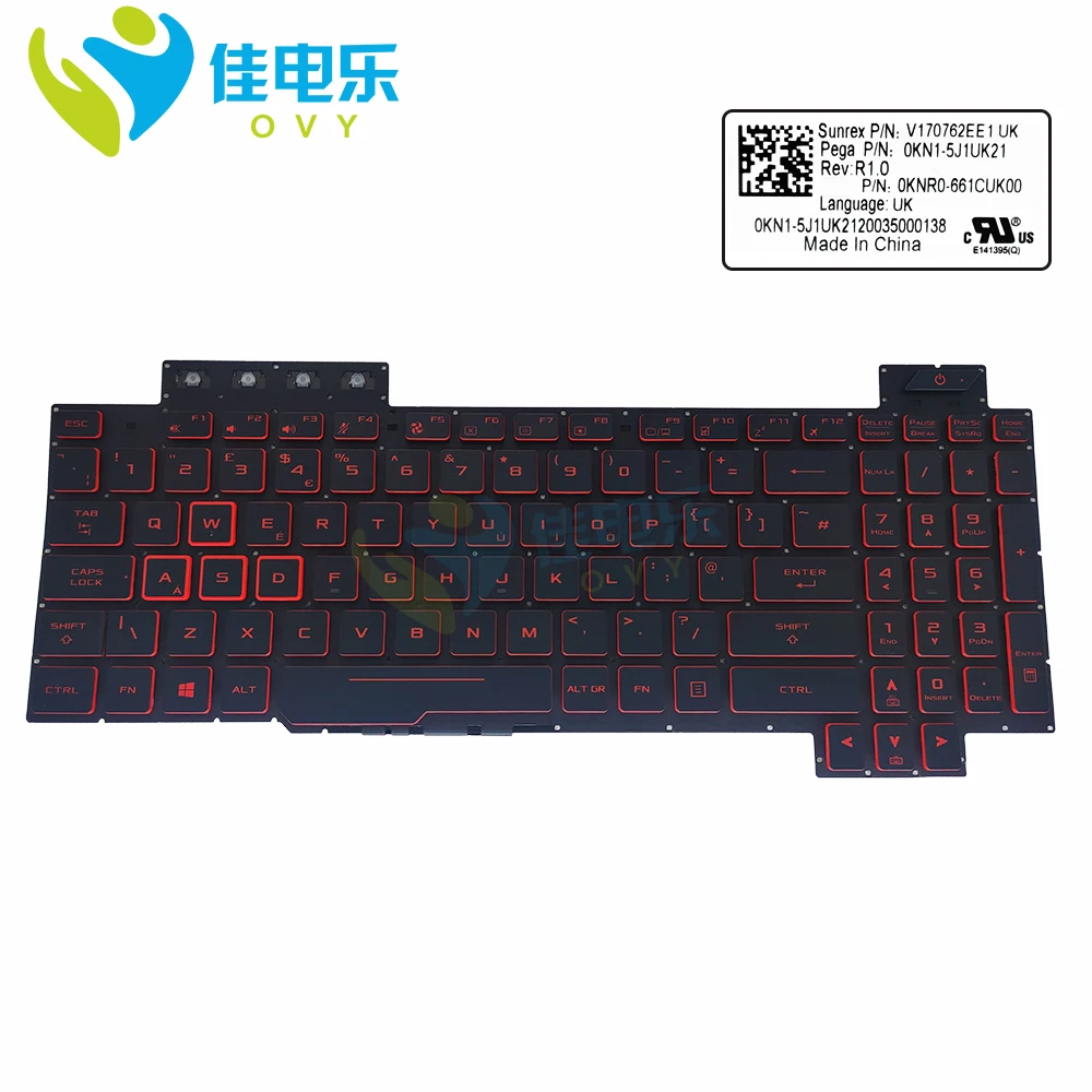Retroiluminado para Asus Teclado Gaming Fx504 Fx86 Fx80 Computador Portátil Teclados gb Teclas Vermelhas Britânicas 0knb0 661cuk00 uk Tuf Fx505