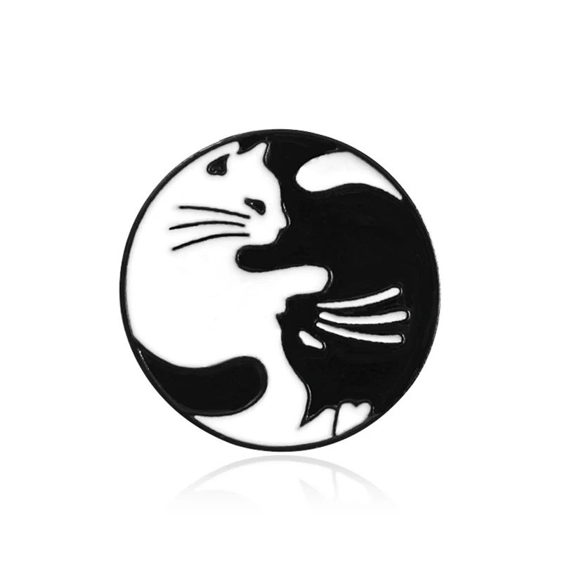 Значки для кошек Yin Yang черно белые Две броши с котами ювелирные изделия